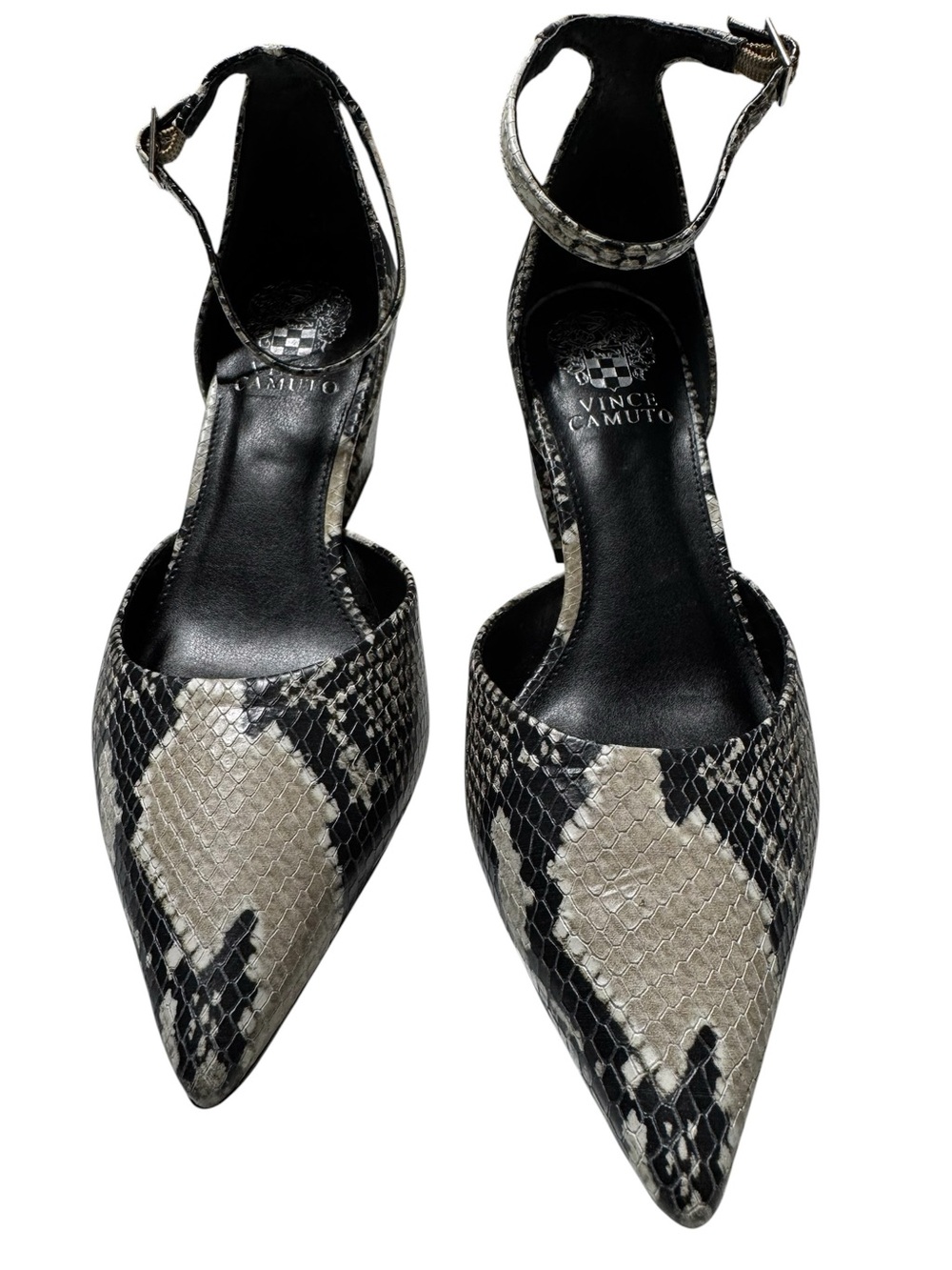 Vince Camuto Candera Snake Python Embossed Triangle Block Heel Pumps size 7.5